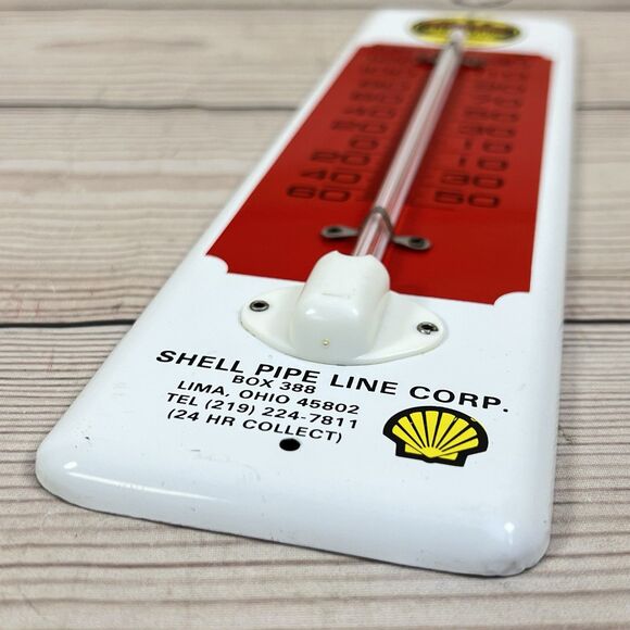 Vintage Shell Pipeline Corp Warning Thermometer 11.5" Metal Advertising Sign USA - Picture 9 of 12